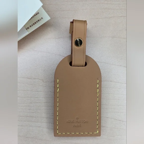 Louis Vuitton Tan Leather Bag Charm Luggage Tag with Gold Logo - Picture 4 of 5